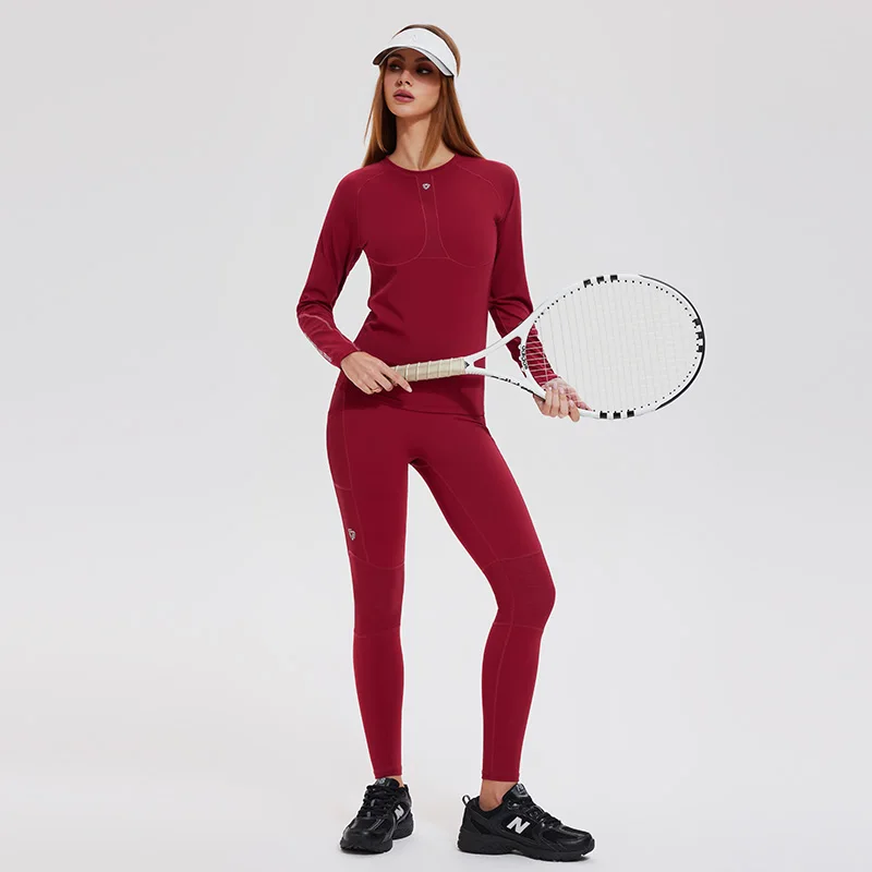 2pcs Long Sleeve Yoga Tops Soft Spandex Nylon Sport Top Breathable Slim Fit Workout Tennis Sets for Women