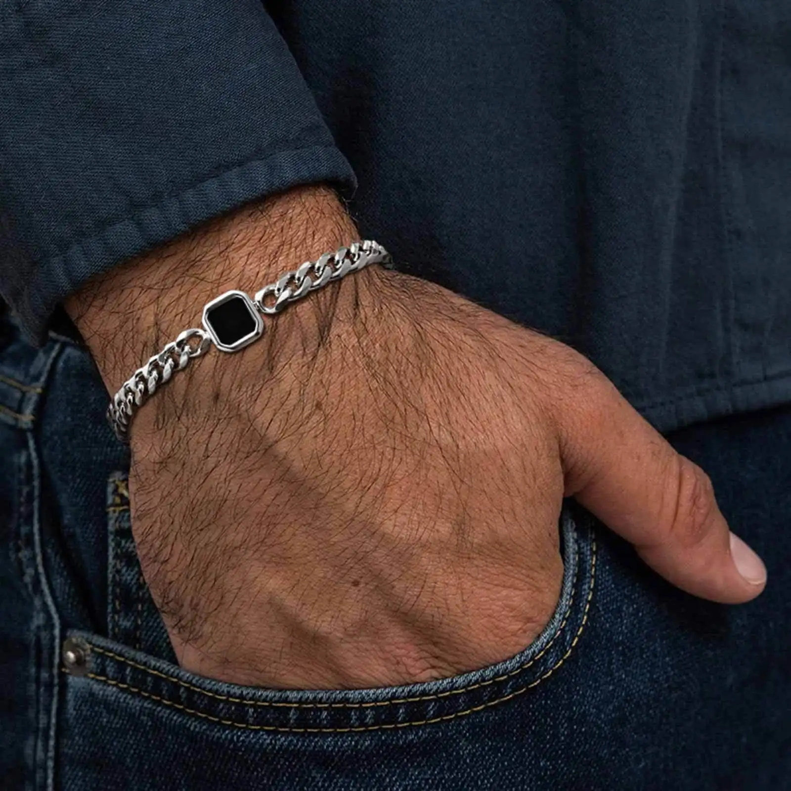 

Trendy Men's Bracelet,Stainless Steel Cuban Chain Wristband,Jewelry Gift for Husband BBF Son