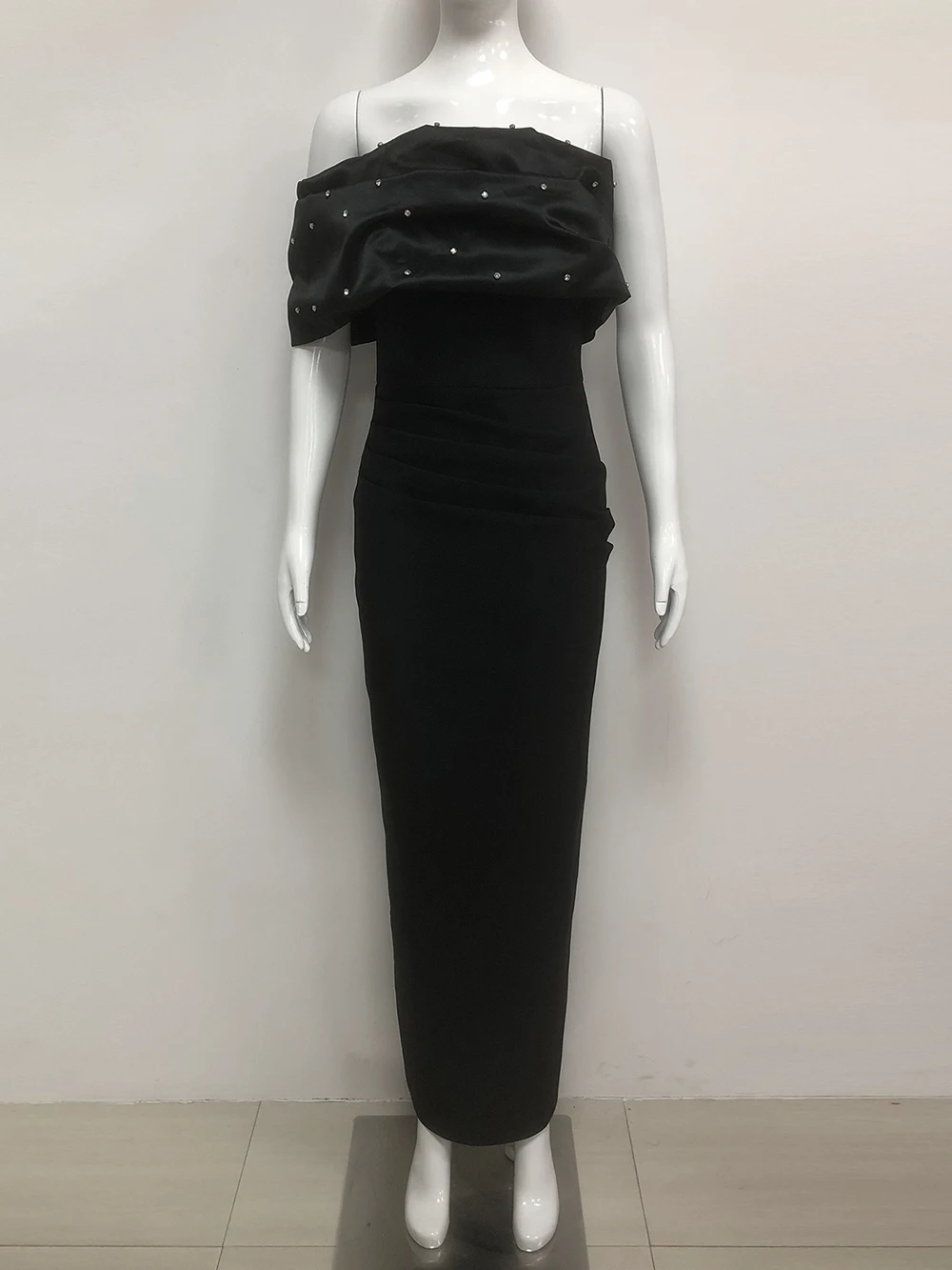 Modphy レディース セクシー ストラップレス ダイヤモンド ブラック マキシ ロング バンデージドレス 2025 新作 エレガント イブニング クラブ パーティー 誕生日 プロム ガウン