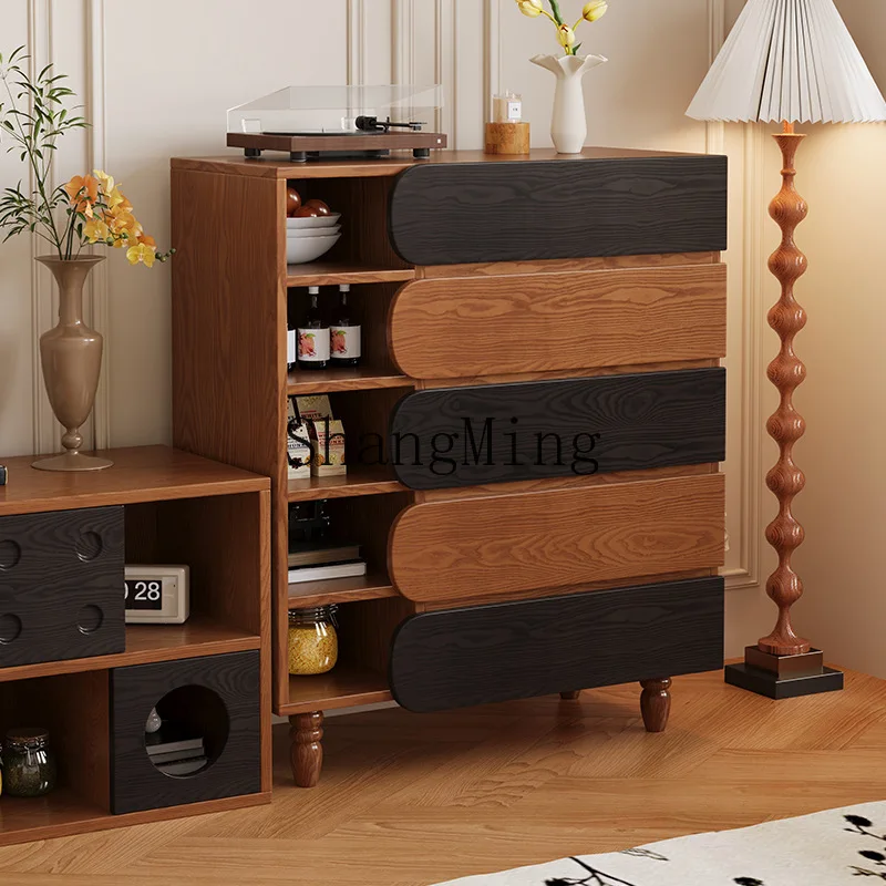 

SM retro solid wood chest of drawers integrated storage against the wall antique living room side cabinet drawer storage cabinet