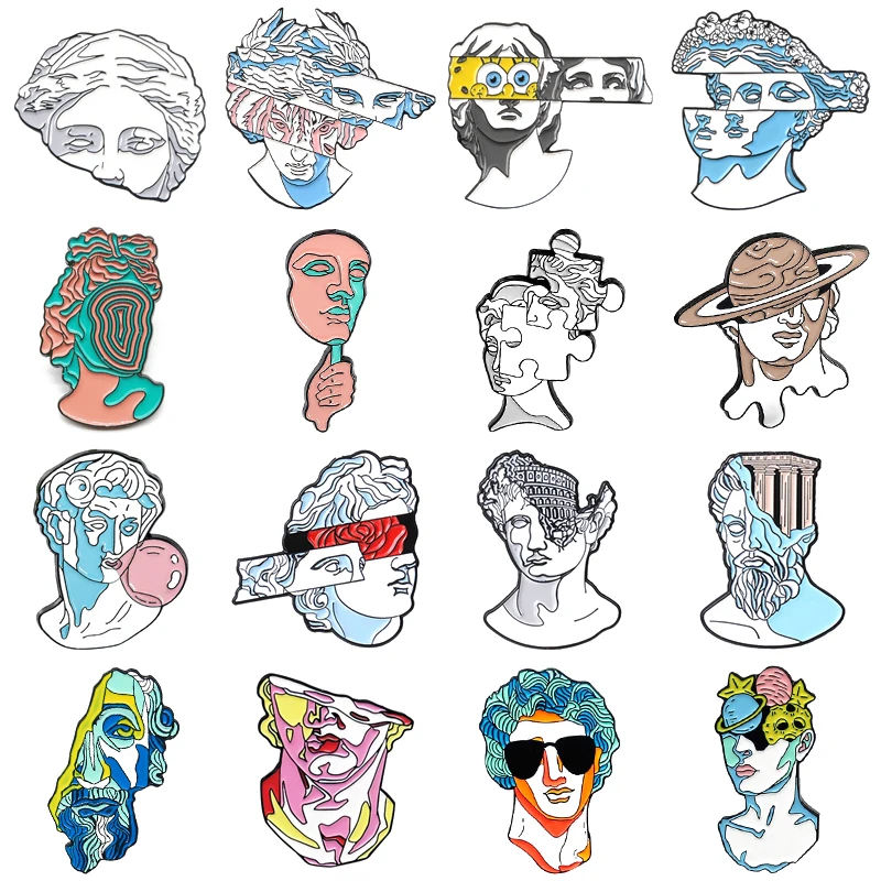 Creative Punk Segmentation Avatar Character Enamel Pins Planet Stars Mask Sculpture Man Alloy Brooch Badge Personality Jewelry