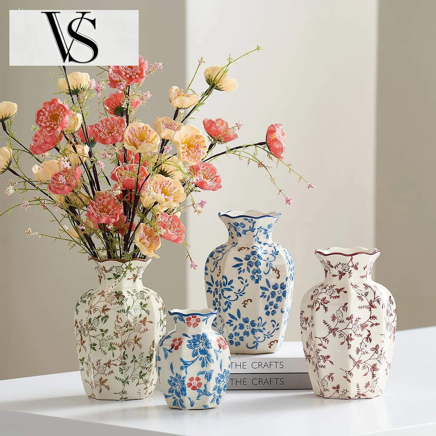 Retro Ceramic Vase Water Nourishing Living Flowers Decoration Room Ornament Blue New and White Porcelain
