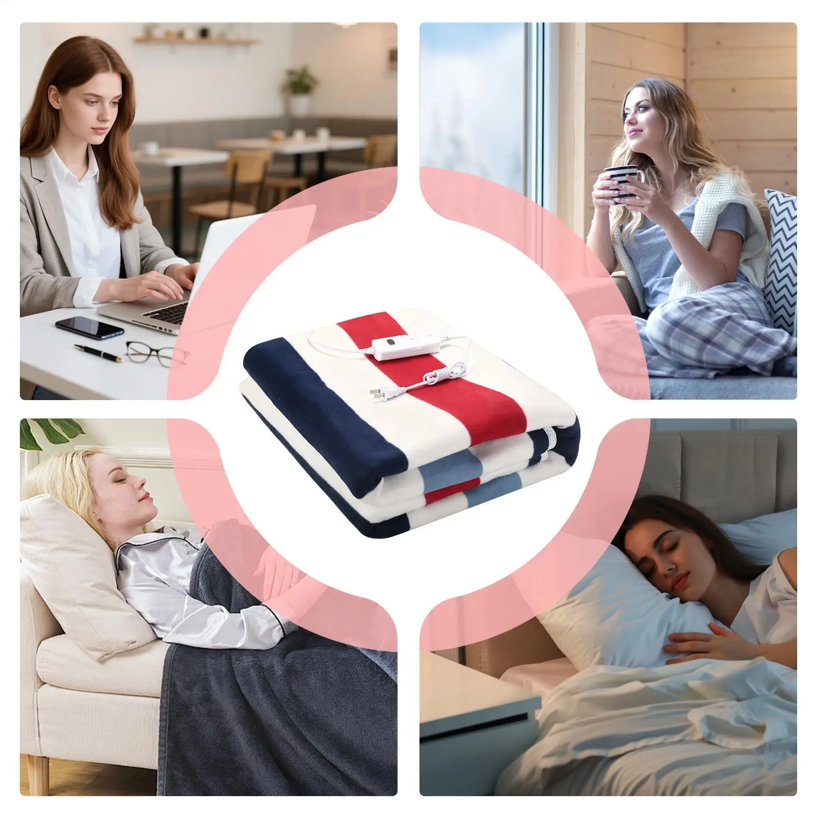 

Heating Blanket Soft Striped Bed Accessories Electric Throw Blanket Fast Heating For Couch Sofa Home Office Dorm Apartment