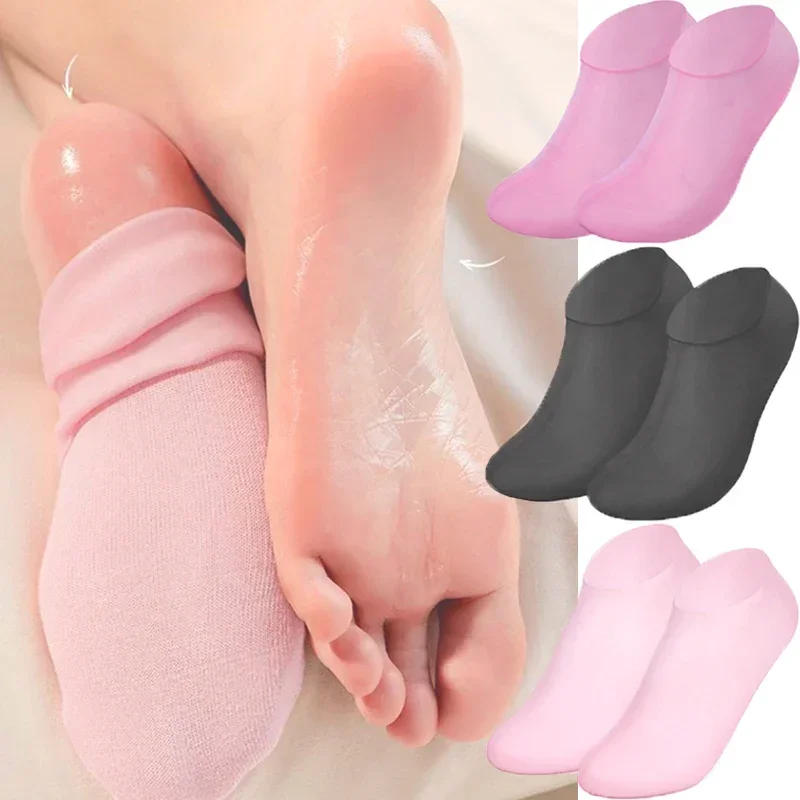 2PCS Silicone Moisturizing Foot Socks Exfoliating Dry Cracked Foot Care Socks Spa Pedicure Socks Massage Moisturizing Gel Sock