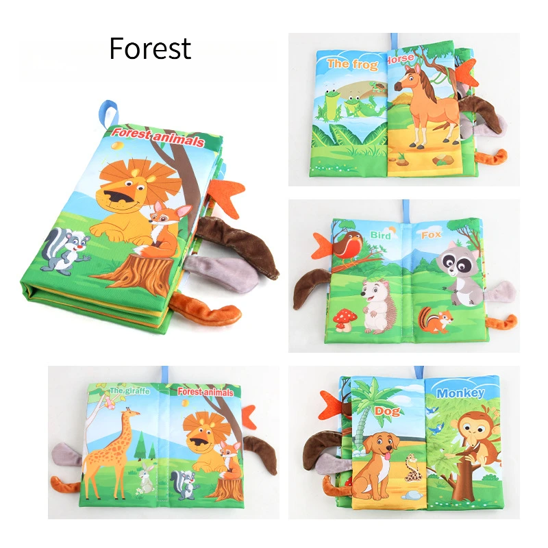 漫画の動物の尾の形をした布製の本、安全、洗える、破れにくい、早期教育啓発、赤ちゃんのおもちゃ、幼児へのギフト