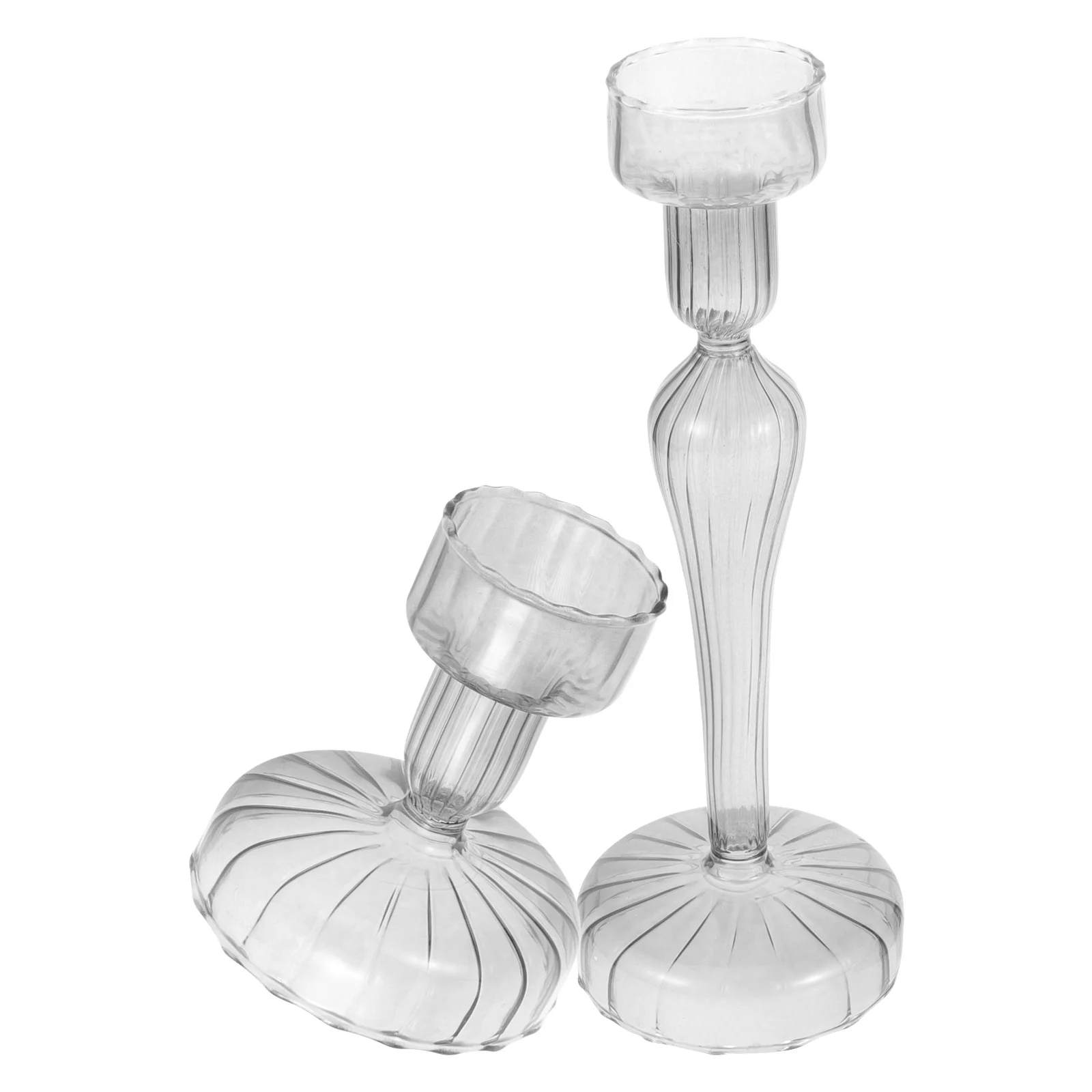 

2Pcs Glass Holders Transparent Smooth Surface Easy Clean Heat Resistant for Dining Table Romantic Striped Stand