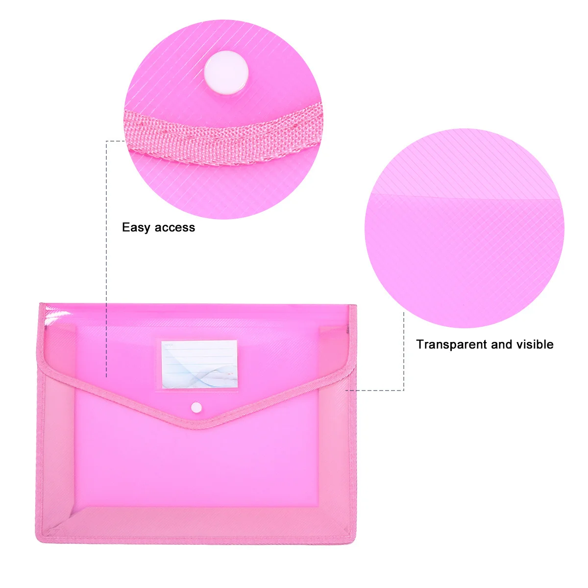 3Pcs A4 Document Folder Waterproof PVC File Pouch Clear Document Organizer Button Office File Storage Holder Storage Bags