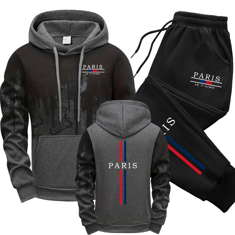 

City Vibe Hoodies 2 Piece Set Autumn Winter Men's Daily Casual Sport Outfit Paris Fashion Tracksuit Hooded Sweatshirt Sweatpants