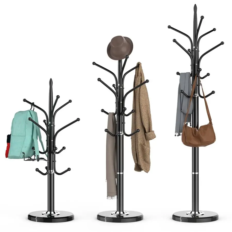 

Напольная вешалка для одежды повышенной прочности с мраморным основанием, 12 крючками и 3 регулируемыми размерами, металлическая стойка-вешалка для прихожей