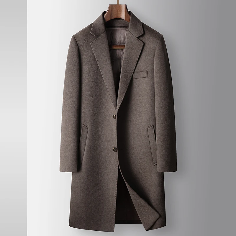 High-end Wool Blend Extra-long And Extra-thick Down Jacket Removable Inner Lining For Men Wool Trench Coat Abrigo Largo Hombre