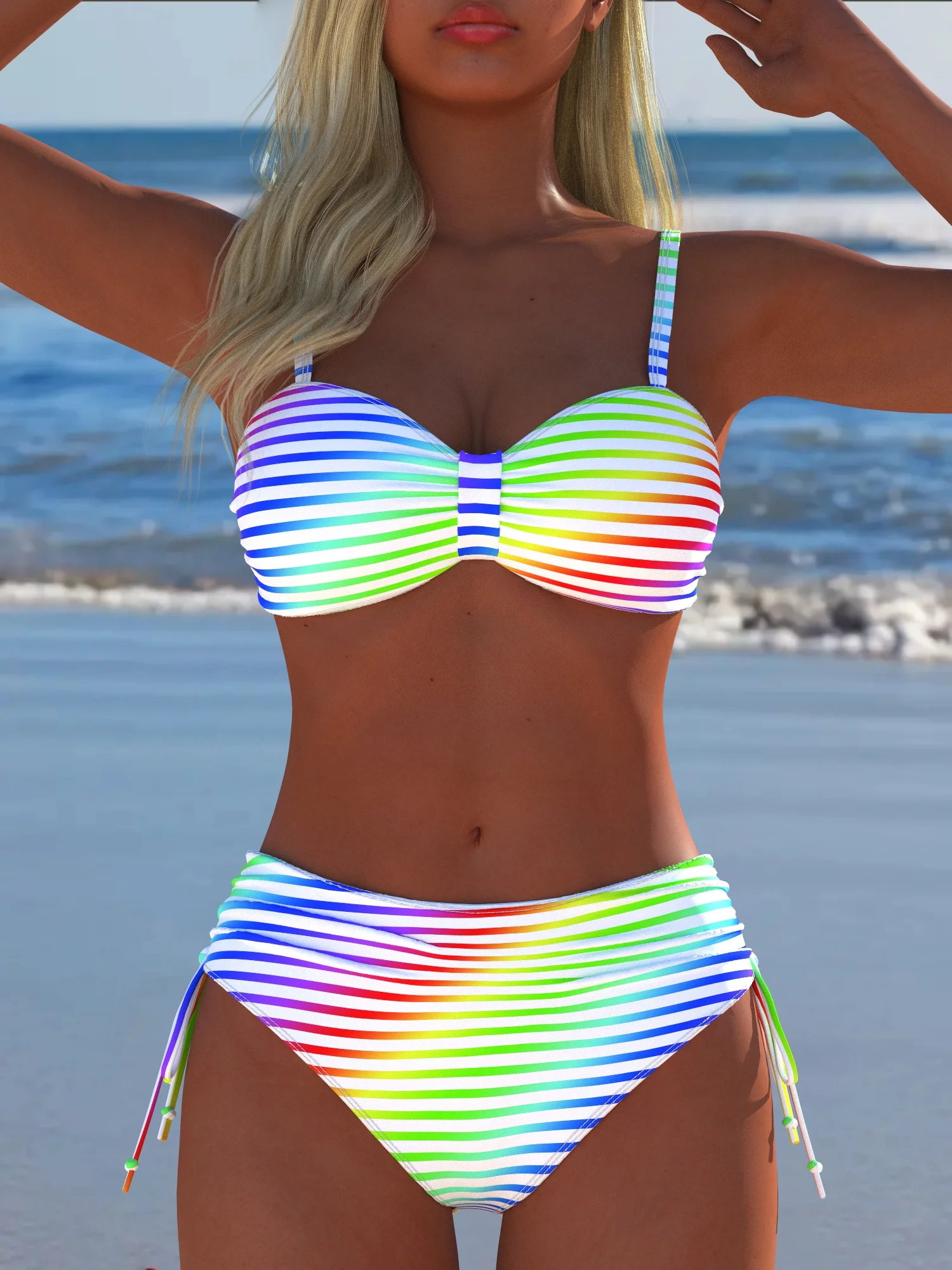 

Women's Rainbow Striped Bandeau Bikini Set 2026 Two Piece Side Tie Swimwear Summer Beach Bathing Suit for Vacation