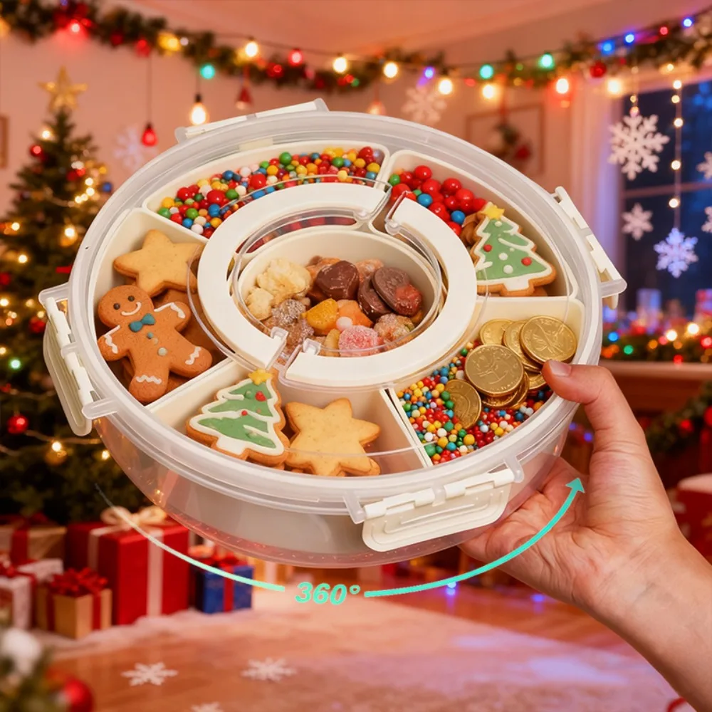 1pc Rotating Fridge Storage Box with 360° Spin,Sealed Leak-Proof Lid, Plastic Container Suitable for Christmas,Space-Saving