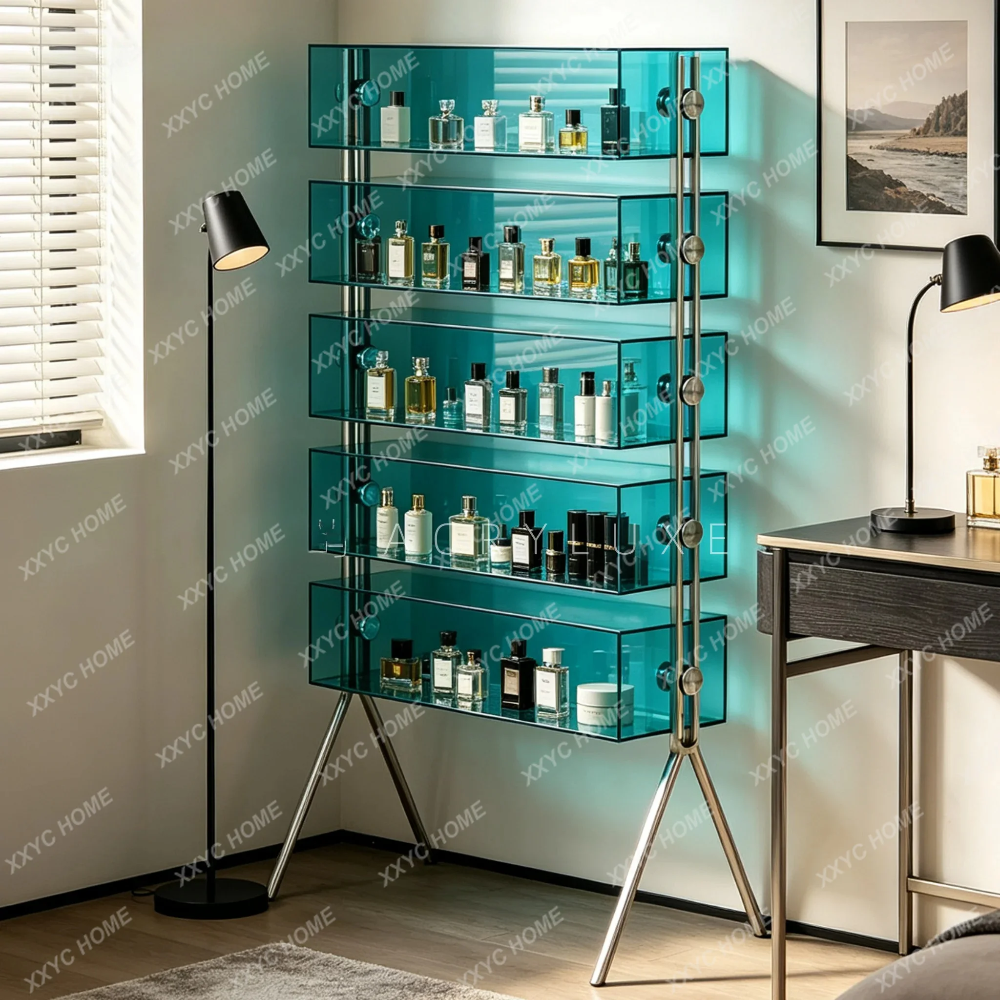 Acrylic lake blue display cabinet Multi-layer storage display cabinet Simple modern household shelf Lake blue storage cabinet