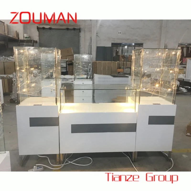 

Custom , Luxury Wooden Glass jewel Display Cabinet And Showcase For Jewelry Store Decoration Jewellery Shop Furniture Design