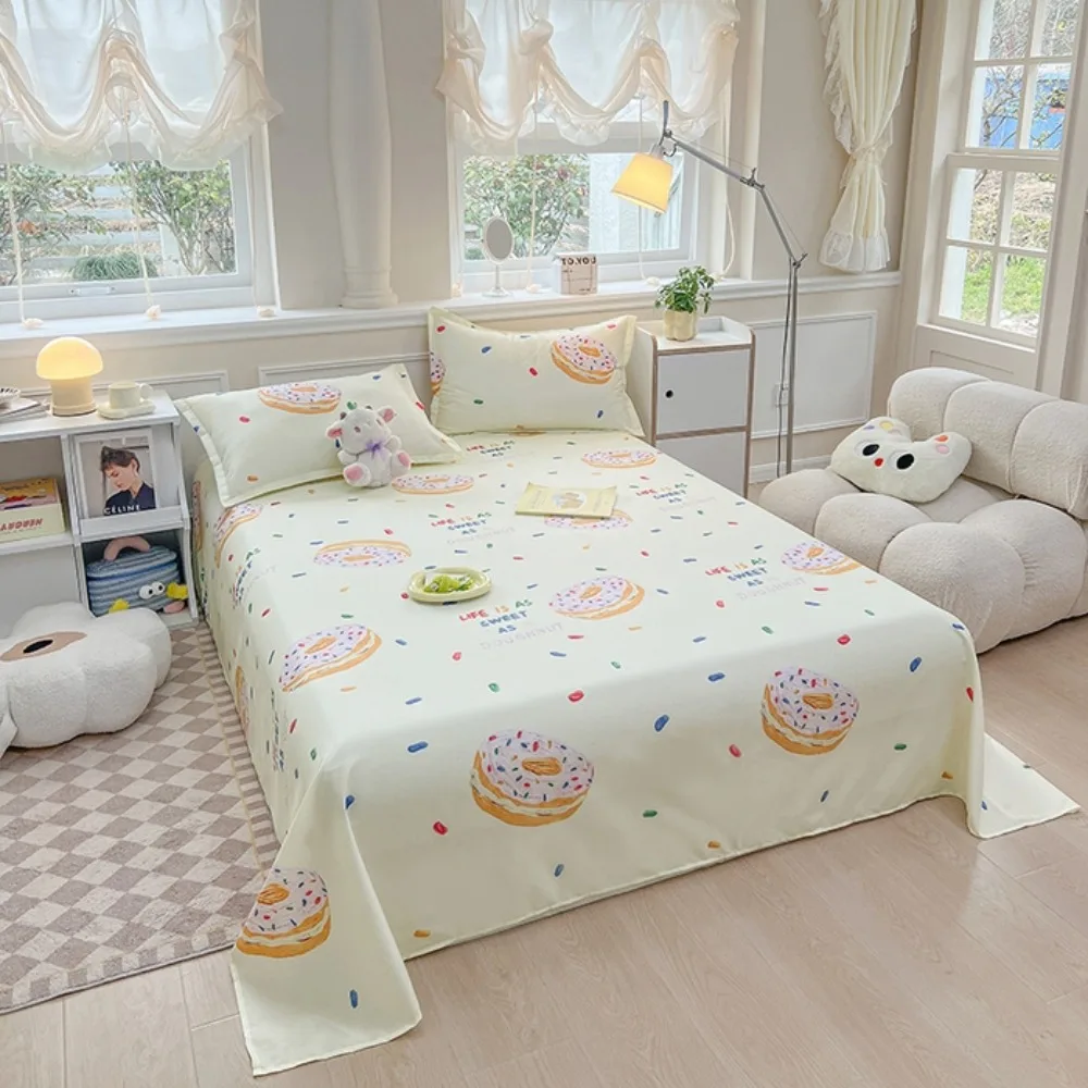 Girly Donuts Flat Sheet Cartoon Sweet Dessert Bedding Set Kids Girls Bedroom Bed Sheet 3pcs Polyester Sheets with 2 Pillowcases