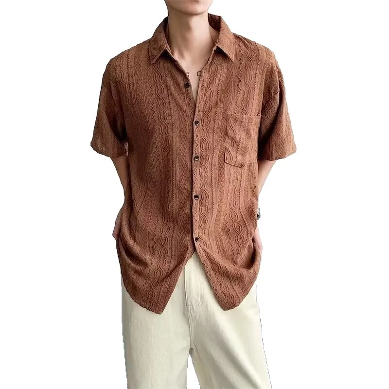 2026 Summer Short Sleeve Shirts Men's Vintage Draped Short Sleeve Shirt Casual Stylish Loose Blouse Tops