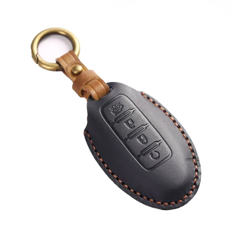 Genuine Crazy Horse Leather Car Key Case Cover Shell Fob Holder for Nissan X-Trail Qashqai Tiida Altima Sylphy Accessories