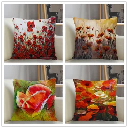 Bedroom Living Room Home Decor Cushion Cover Poppy Flower Pattern Pillowcase Square