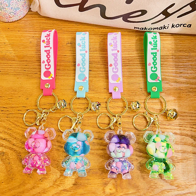Cartoon Violent Bear Sand Bottle Keychain  Stall Small Gift Wholesale  Acrylic Floating Oil Liquid Key Chain