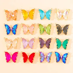5Pcs 16colors Fashion Shiny Crystal Transparent Butterfly Charms Pendant Necklace For Women DIY Jewelry Making Supplies Findings