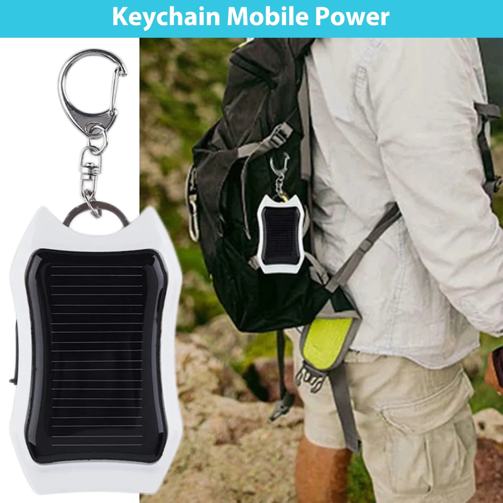 

Portable Solar Power Bank Charger With Mini Flashlight Keychain Outdoor Camping USB Ports External Chargers Portable Powerbank