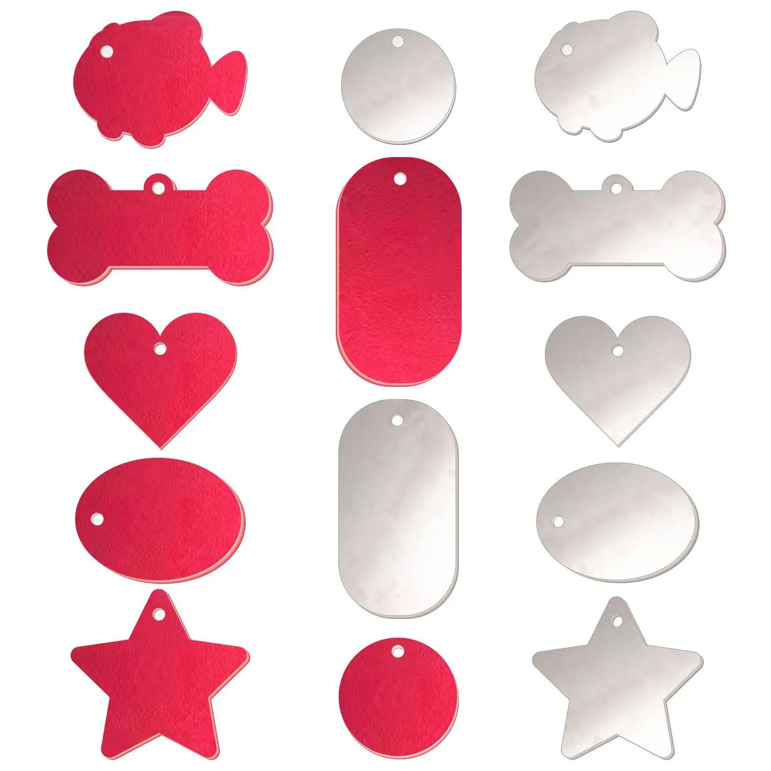 Alluminium Stamping Blanks Tags for Engraving  Shape of Dog Bone  Heart Circle Star Fish Oval Rectangle 14 Pcs