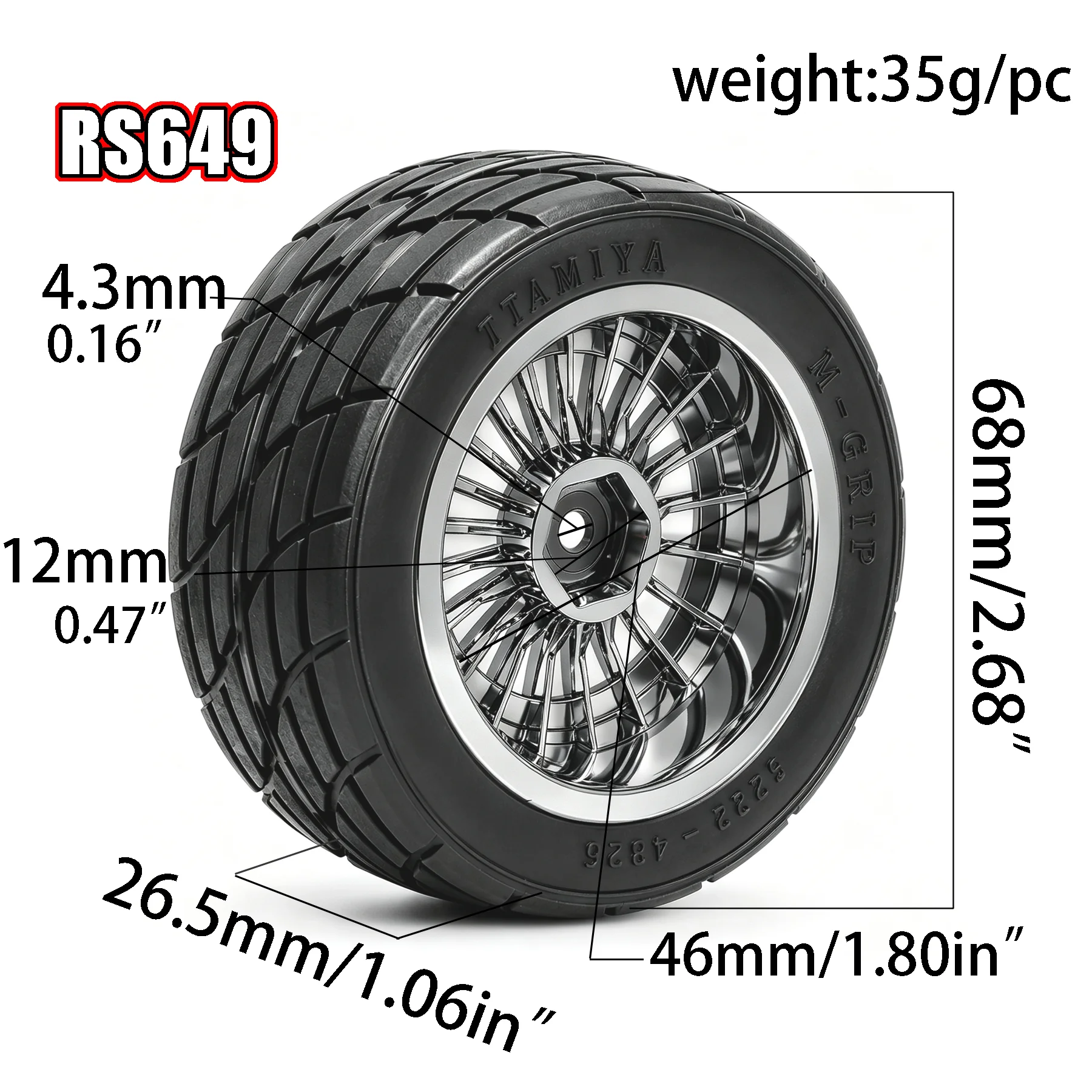 4PCS/Set 68mm Rubber Tires & Offset Plating Plastic Wheels Rims Replacement Part for 1/10 RC On-Road Touring Car Racing Car