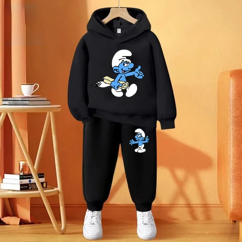 Cartoon Smurfs children's clothing Boys Girls Sweatshirt Blue Cat Spring and autumn casual hoodie pants hoodie fashion