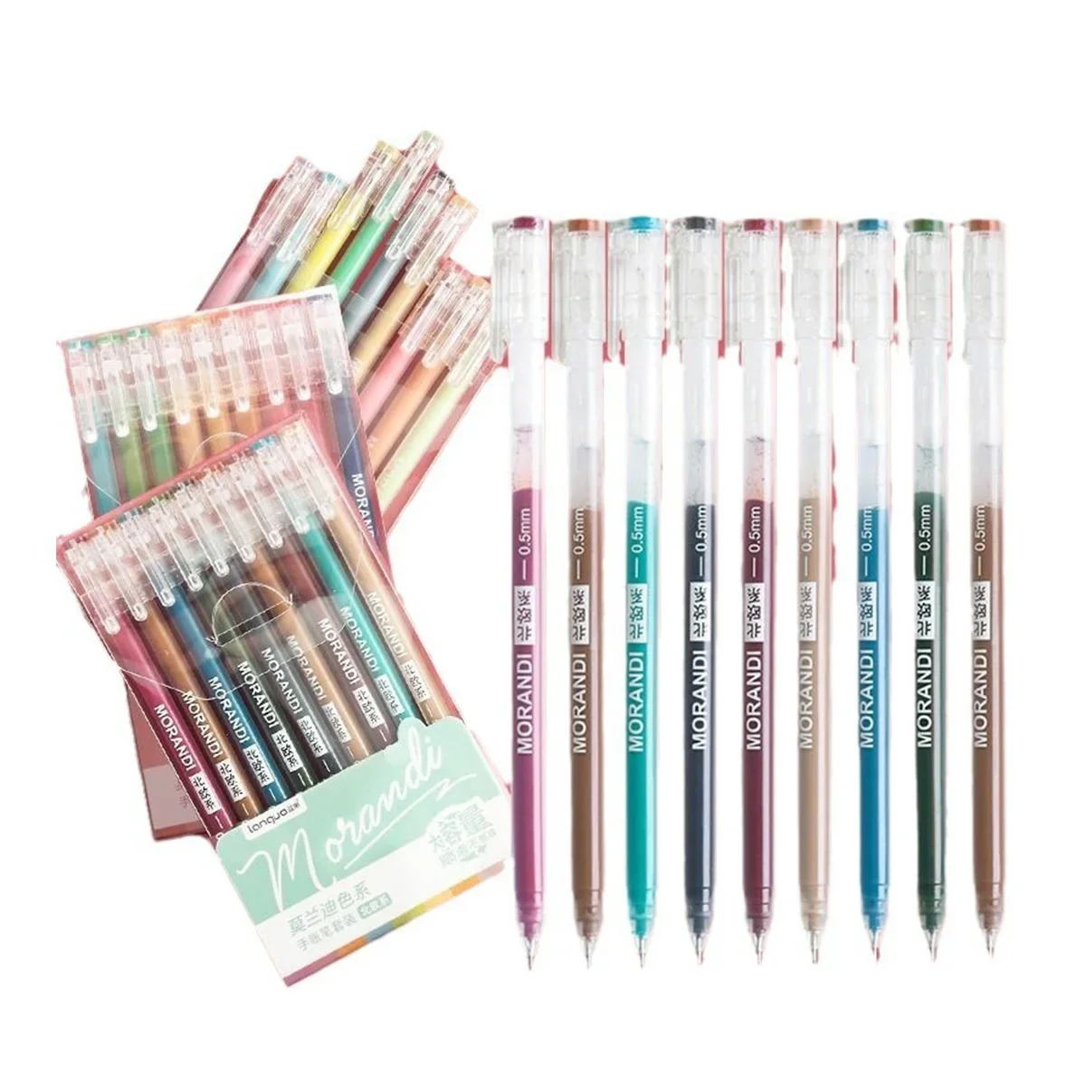 Set 9 Buah Pena Gel 0.5Mm Warna Morandi untuk Siswa Menulis Lukisan Sketsa Pena Spidol Seni Tangan Hadiah Alat Tulis Tinta Halus