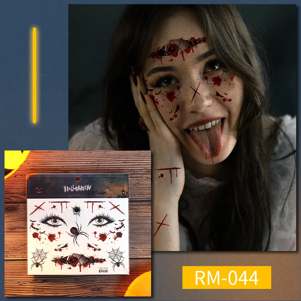 New Halloween Tattoo Stickers Terrifying And Bloody Facial Makeup Halloween Face Stickers Tattoo Dress Up Bloody Stickers