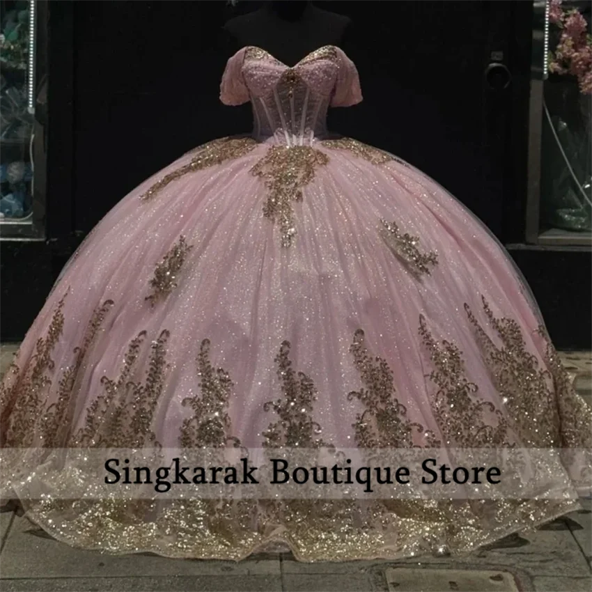 Gaun Vestidos De XV Años Quinceanera Biru Mewah Gaun Putri Manik-manik Applique untuk Gaun Ulang Tahun 15 Tahun Berenda