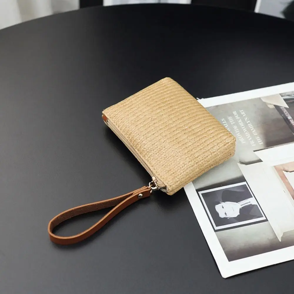 

Mini Multifunctional Women's Woven Bag Solid Color Zipper Zero Wallet Card Holder