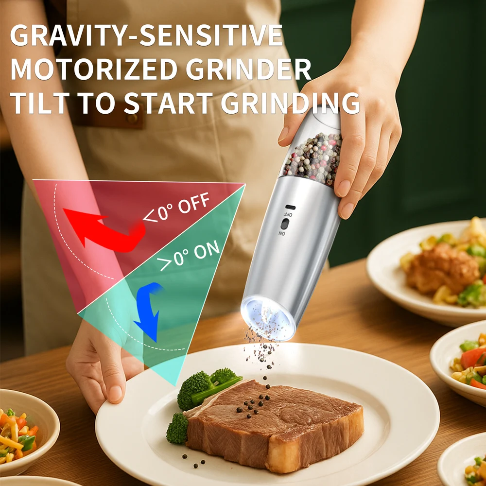 1PC/2PCS Gravity sensing Electric Salt And Pepper Grinder Set Adjustable Spice Mills for Kitchen Automatic Cordless Gadget