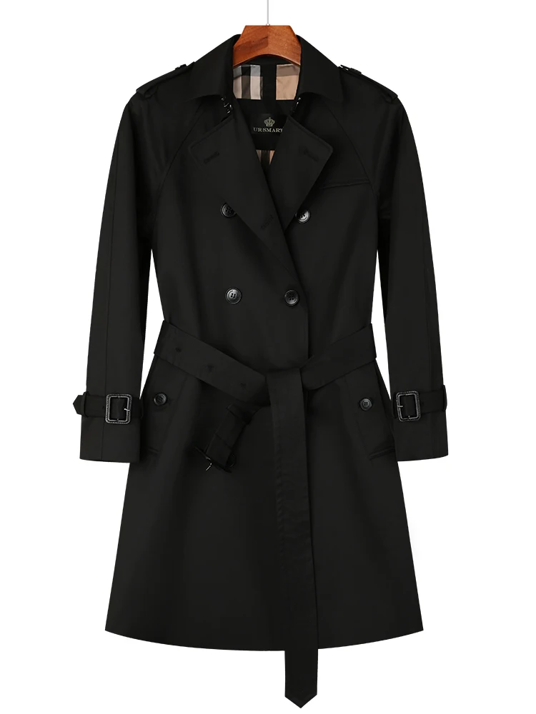 Trench-coat imperméable pour femme, coupe-vent long, manches Leurs lan, coton sur mesure, doublure à carreaux d'Angleterre