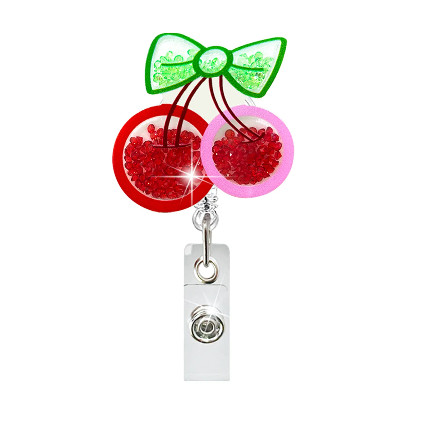 New Design Quicksand Acrylic Fruits Theme Badge Reel Retractable ID Badge Holder With 360 Rotating Alligator Clip Name Holder