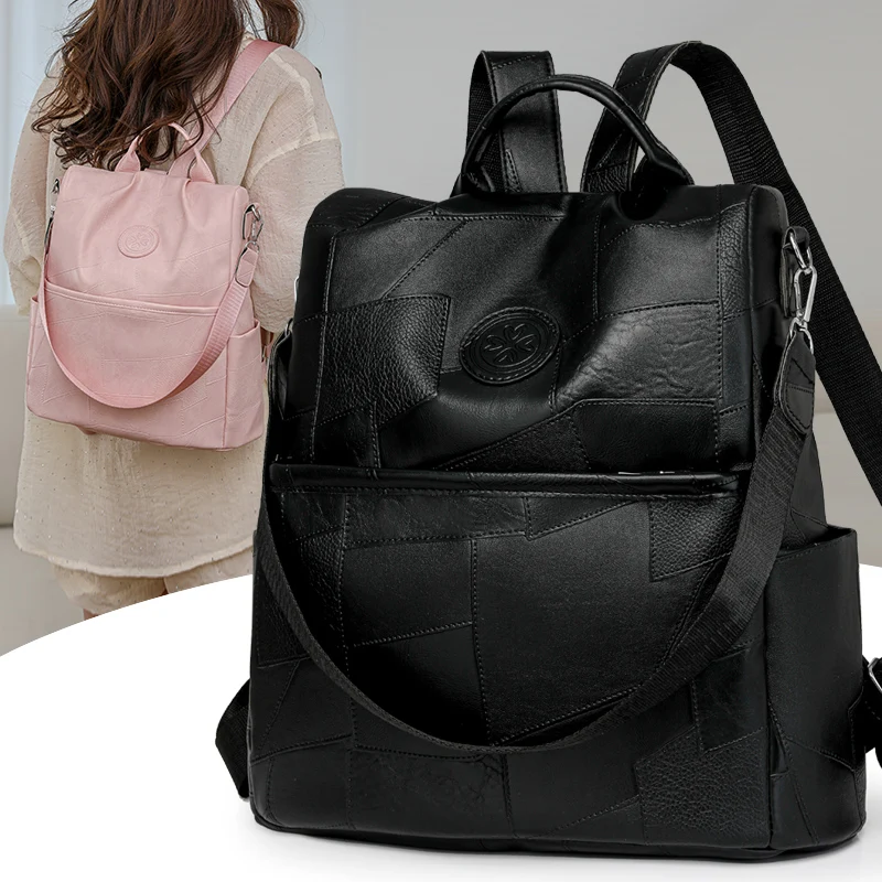 High-capacity Anti Theft Backpack Purse for Womens  Waterproof PU Leather Backpacks Handbags Ladies Fashion Casual Shoulder Bags