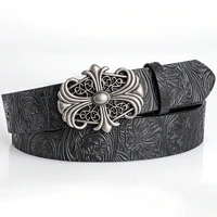 Retro Men's Belt Bohemian Style-Chic Black PU Leather Belt Fashion Vintage Hollow Buckle Belt Punk Rock Y2K Style，For Men Women - Image 2