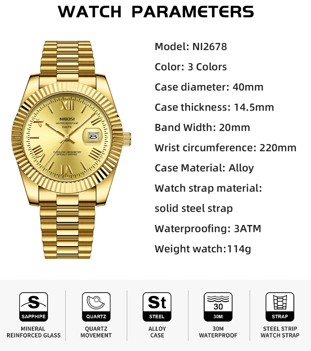 NIBOSI Men's Classic Design Analog Quartz Watch Datejust Fashion Business Watch Stainless Steel Waterproof Casual Watch for Men