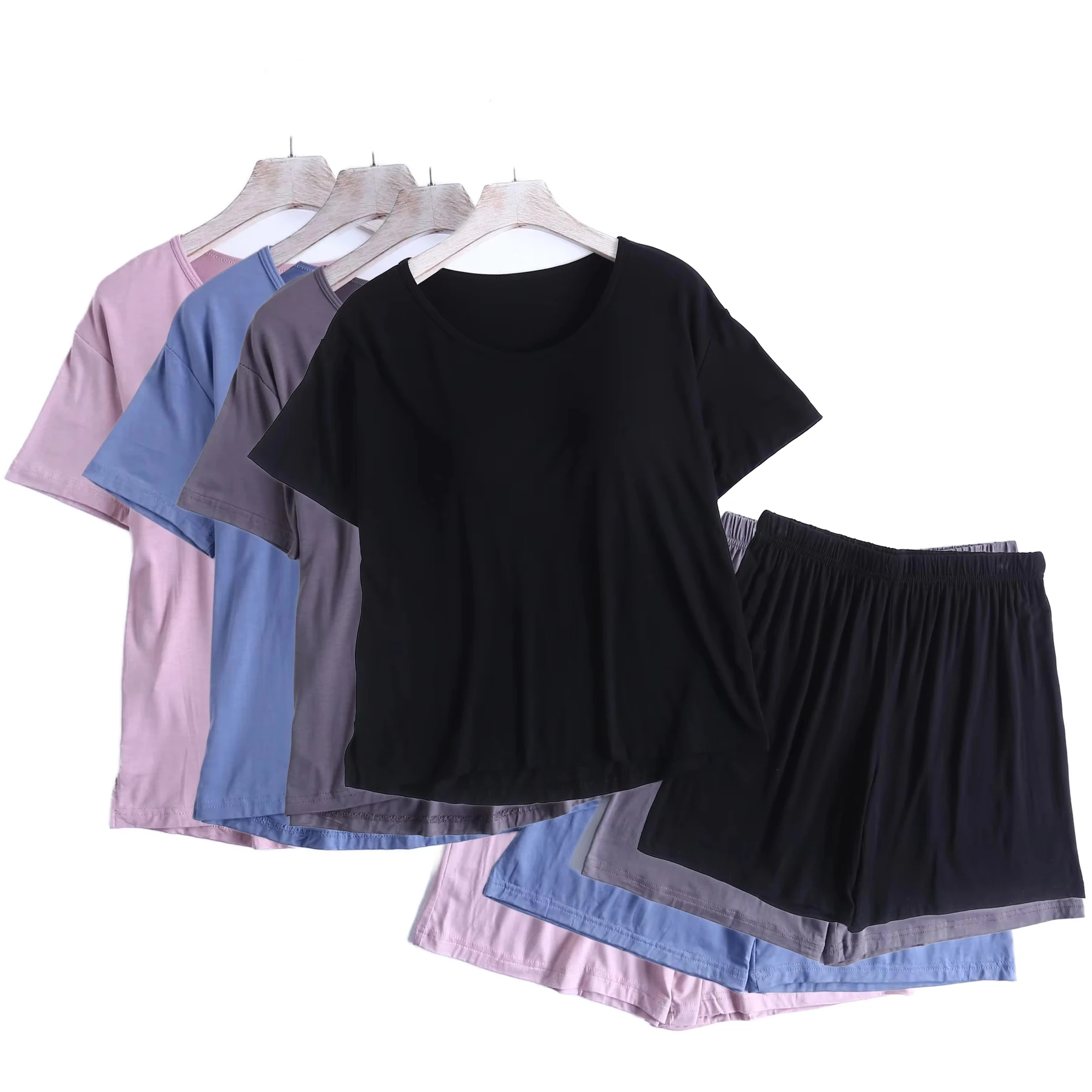 

New Short Sleeve Shorts Suit Casual Comfortable Modal Sleepwear Pyjamas Women‘s Nightwear Pajamas Bra Padded Lounge Home Set