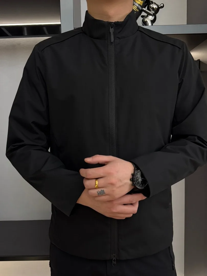 

Spring New Faion Casual Men's Jaet Stand Collar Zipper Pure Color Sli Versatile Polyester Cotton Blend Long Sve