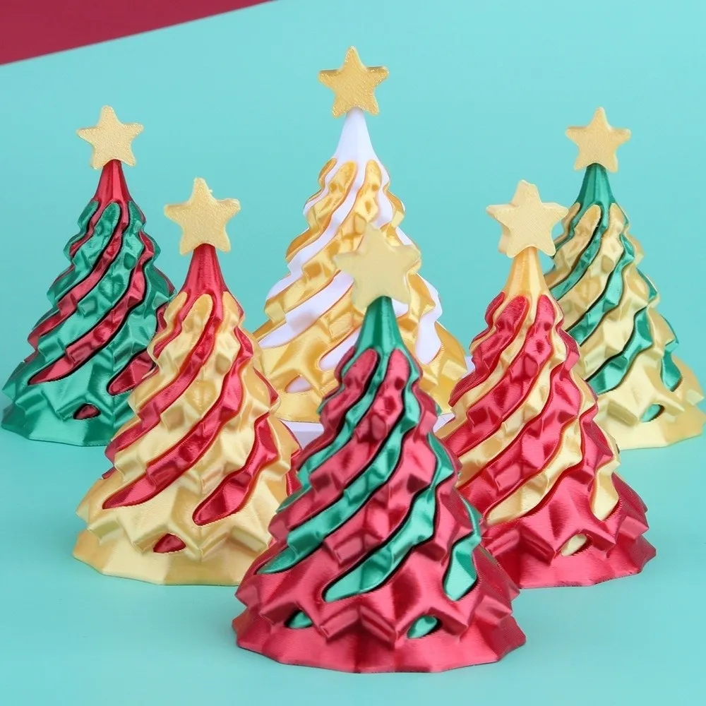 Creative 3D Printed Christmas Tree Toy Dual Color Spiral Reduce Pressure Toy Swirl Cone Pyramid Shape Fidget Toy Home Decoration