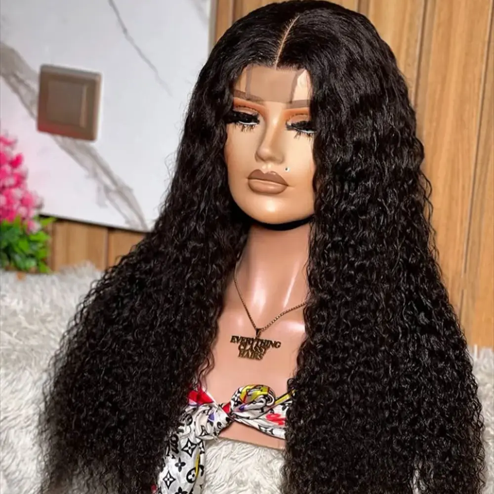 Long  Soft Natural Black 26InchKinky Curly Lace Front Wig For Women With Baby Hair Synthetic Glueless Preplucked Daily