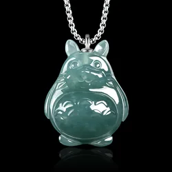 Genuine Natural Jadeite Blue Water Three-dimensional Dragon Cat Cartoon Pendant Ice Planted Jade Men's Charms Women's Jewelry