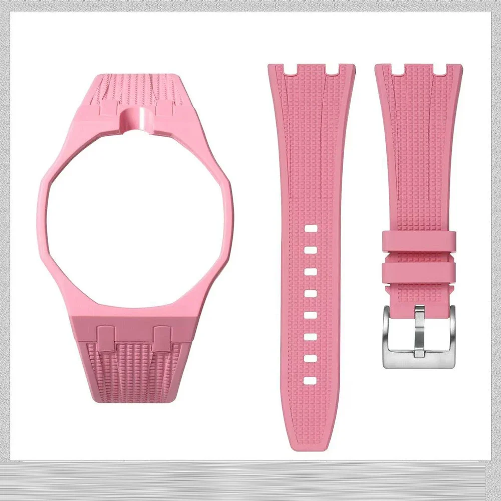 New Design Woven Texture FKM Rubber Strap With Ceramic Protective Case Replacement Watchband For Swatch X Royal Oak POP Pocket