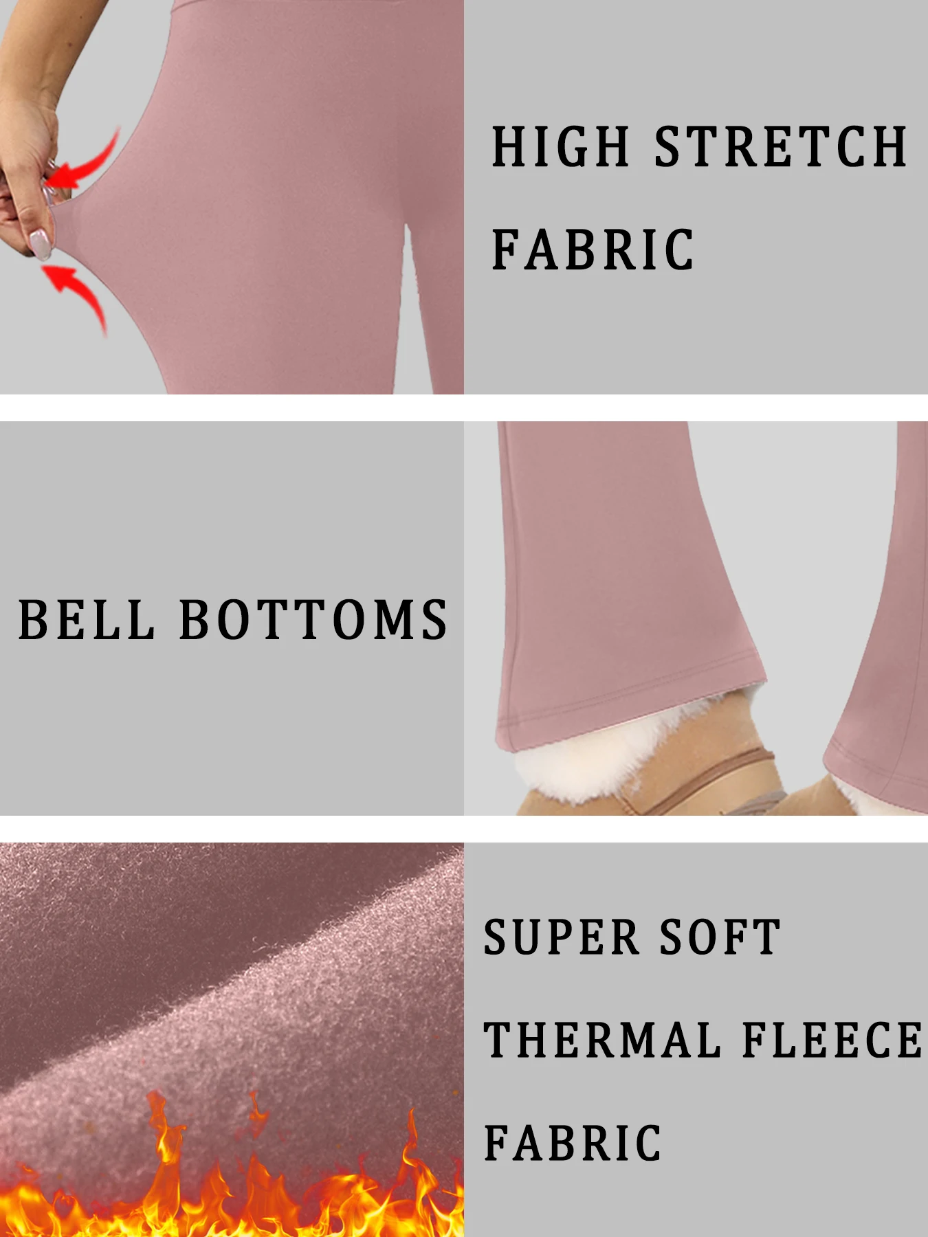 Damen-Leggings mit Fleece-Futter – hoch taillierte, superweiche Schlaghose mit Bauchkontrolle. Freizeitkleidung. Freizeit zu Hause