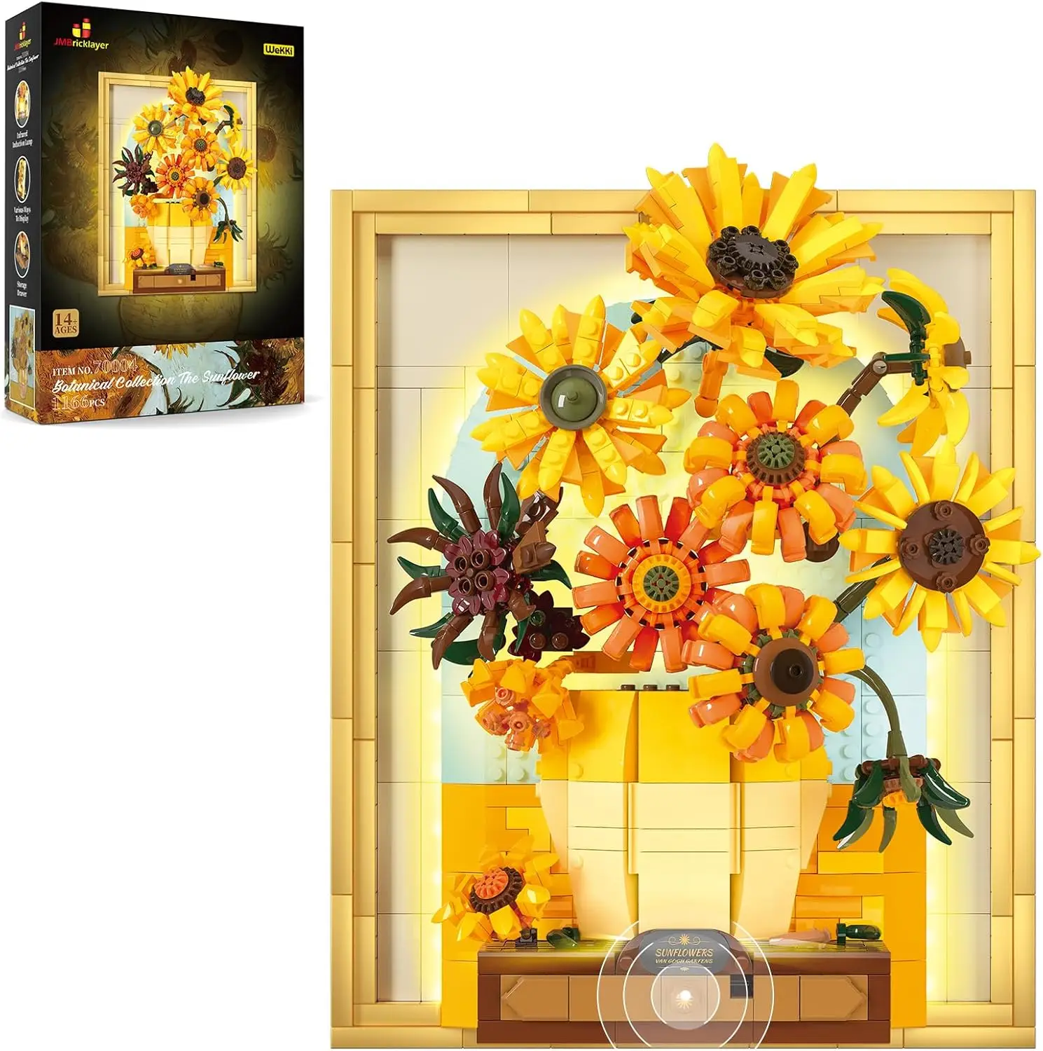 

Sunflower Building Sets for Adult with Lights, Wall Art Crafts Ideas Flower Bouquet, Painting Frame Room Decor, Perfect Gifts