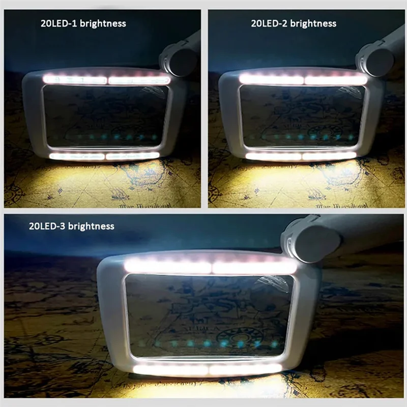 UISN 5/20/45X Vergrootglas Verlicht Met 20 Leds Oplaadbare Handheld Lezen Vergrootglas Voor Lezen Kleine Lettertype Senioren
