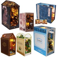 DIY Book Nook Miniatures Fairy House Kit Insert Building Dollhouse Model Decor Kit Wood Bookshelf Toy Bookend for Birthday Gifts