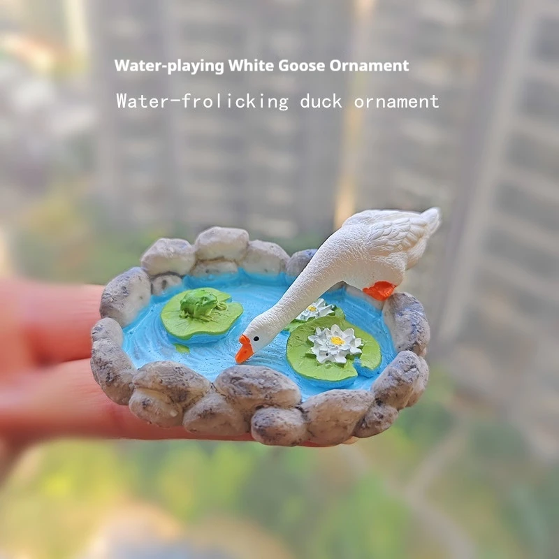 

Миниатюрное украшение ландшафта, имитация пруда, креативное садоводство, аквариум, белый гусь, камень лотоса, пейзаж, украшение для сада