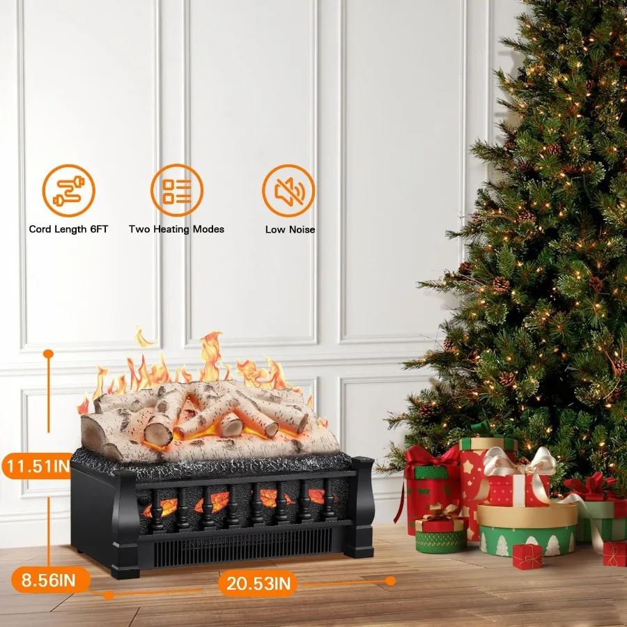 Electric Fireplace Log Set Heater 21 Vintage Design Portable Freestanding Fireplace Log Heater with Realistic Flames and Ember